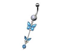 PIERCINGO Piercing da ombelico a forma di farfalla, in argento con zirconi, in acciaio chirurgico 316L, in acciaio inox, a banana, a forma di pancia, 1,6 mm x 10 mm