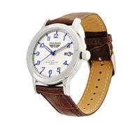 Pierre Bonnet Orologio 4314 Uomo Classico al Quarzo - Cinturino in Pelle Marrone, Quadrante Bianco con Numeri Blu ad Alta Leggibilità, Datario, Vetro Minerale, Resistente all’Acqua 5 ATM