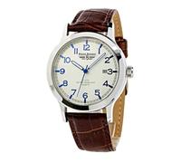 Pierre Bonnet Orologio Uomo Classico Quarzo Cinturino Pelle Marrone Quadrante Bianco Numeri Blu Datario 5 ATM Vetro Minerale