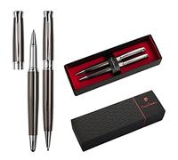 Pierre Cardin® ROI Set di penna a sfera e penna a sfera con incisione | penne premium | custodia | mina blu | elegante | regalo personalizzato | nome | inciso | anniversario | compleanno (Gunmetal)