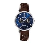 Pierre Lannier Essential Men Watch Silver Dial Blue Perforated Leather Strap Brown 20 MM, Blu, One Size, Cinturino