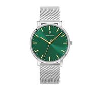 Pierre Lannier Essential Mens Watch Silver Dial Green Milanese Steel Bracelet Silver 20 mm