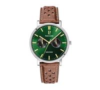Pierre Lannier Essential Men's Watch Silver Dial Green Perforated Leather Strap Brown 20 MM, Verde, One Size, Cinturino