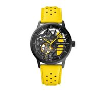 Pierre Lannier Paddock - Orologio da donna con quadrante nero e cinturino in pelle gialla, 20 mm, Giallo medio, 39