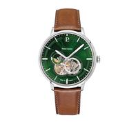 Pierre Lannier TRIO Men's Watch Silver Dial Green Leather Strap Brown 20 MM