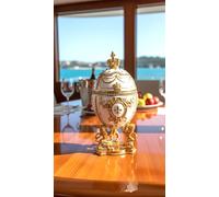 Pierre Lorren Faberge Egg Portagioie fatto a mano Fabergé Portagioie Scatola Russa Uova di Pasqua Decorazione Oro 24k Cristallo Austriaco Diamante Cornetta Regali di Natale per la futura sposa