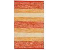 Pierre Tappeti Tappeto HAPPY ARANCIONE disegno a righe 100% cotone annodati a mano, tappetino stuoia bagno multiuso lavabile cm.50x80