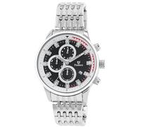 Pierrini Cronografo da uomo, in acciaio inox, con cronometro, datario, cassa da 45 mm, design sportivo, elegante, lancette luminescenti, impermeabile a 3 ATM, argento/bianco-nero, Bracciale