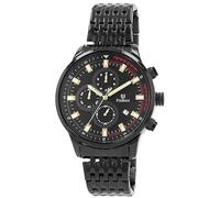 Pierrini Cronografo da uomo, in acciaio inox, con cronometro, datario, cassa da 45 mm, design sportivo, elegante, lancette luminescenti, impermeabile a 3 ATM, nero/nero, Bracciale