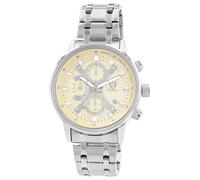 Pierrini Orologio da polso da uomo, cronografo, in acciaio inox, con cronometro e datario, sportivo, elegante, con lancette luminose e confezione regalo, impermeabile a 3 ATM, argento/beige, Bracciale