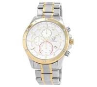 Pierrini Orologio da polso da uomo, in acciaio inox, con cronometro, datario e lancette luminose, orologio al quarzo, sportivo, impermeabile, con confezione regalo, bicolore/bianco-argento, Bracciale