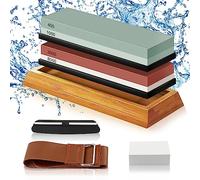 Pietra Affilacoltelli, 8 set Pietre per affilare coltelli 400/1000 3000/8000 Grana affilacoltelli giapponese con Pietra Appiattita Base in Silicone Antiscivolo Guida Angolare Strisce in pelle