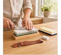Pietra Affilacoltelli Doppia Faccia, Kit Affilatura Coltelli da Cucina Completo