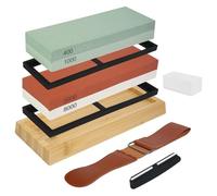 Pietra Affilacoltelli Giapponese 8-in-1 - Set 400/1000 & 3000/8000 per Affilare Coltelli, Supporto Antiscivolo in Bambù, Guida Angolare per Affilatura Precisa, Grana Fine e Grossa
