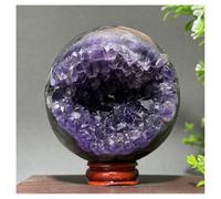 Pietra di Cristallo Base for decorazione domestica in pietra minerale originale con sfera di apertura in ametista naturale Collana con porta-pietre di cristallo(522g 76mm)