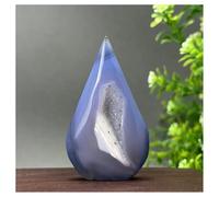 Pietra di Cristallo Decorazione for la casa con geode di agata blu naturale a forma libera Collana con porta-pietre di cristallo(53g 72mm)