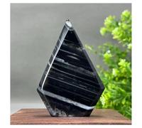 Pietra di Cristallo Decorazione for la casa con torcia a forma di rombo triangolare in agata nera naturale Collana con porta-pietre di cristallo(113g 93mm)