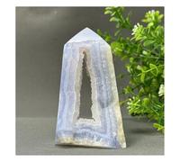 Pietra di Cristallo Ornamenti for la casa in cristallo di obelisco di geode di agata blu naturale Collana con porta-pietre di cristallo(288g 98mm)