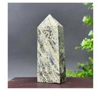 Pietra di Cristallo Ornamenti for la casa in pietra naturale diaspro oceanico, bacchetta spirituale obelisco Collana con porta-pietre di cristallo(97g 82mm)