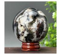Pietra di Cristallo Sfera di agata nera naturale, campione di minerale grezzo, ornamenti for la casa Collana con porta-pietre di cristallo(264g 58mm)