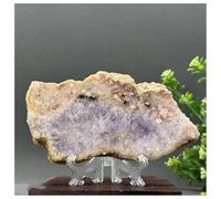 Pietra di Cristallo Supporto for decorazione domestica in ardesia con geode di agata e fiore di ametista rosa naturale Collana con porta-pietre di cristallo(278g 139mm)