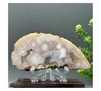 Pietra di Cristallo Supporto for decorazione domestica in ardesia con geode di agata e fiore di ametista rosa naturale Collana con porta-pietre di cristallo(191g 122mm)