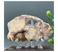 Pietra di Cristallo Supporto for decorazione domestica in ardesia con geode di agata e fiore di ametista rosa naturale Collana con porta-pietre di cristallo(186g 104mm)