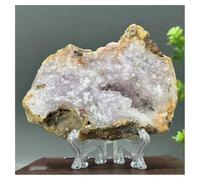 Pietra di Cristallo Supporto for decorazione domestica in ardesia con geode di agata e fiore di ametista rosa naturale Collana con porta-pietre di cristallo(210g 101mm)