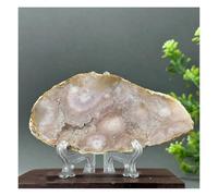 Pietra di Cristallo Supporto for decorazione domestica in ardesia con geode di agata e fiore di ametista rosa naturale Collana con porta-pietre di cristallo(148g 108mm)