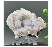 Pietra di Cristallo Supporto for decorazione domestica in ardesia con geode di agata e fiore di ametista rosa naturale Collana con porta-pietre di cristallo(196g 102mm)