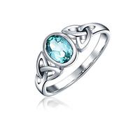 Pietra di luna ovale Blu Topazio Ametista Celtic Knot Triquetra Amicizia Trinity Anello Argento 925 Sterling per le donne