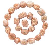 Pietra di luna pesca rune a forma di goccia con alfabeto Futhark anziano inciso 25 pz set cristallo divinazione guarigione chakra Reiki con un sacchetto Dimensioni: 15-20 mm