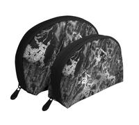 Pietra di marmo grigio grafite argento nero, Borsa per trucco a conchiglia Portamonete da donna Borsa da toilette piccola Borsa per cosmetici 2 pezzi