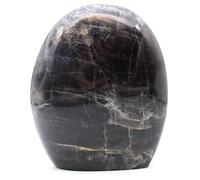 Pietra di pietra di luna nera microclina naturale da 730 grammi e 110 millimetri, minerale microclina del Madagascar, minerale non trattato, moneta unica, minerale da collezione, minerale di coraggio