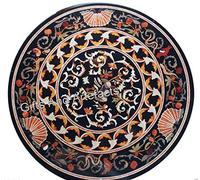 Pietra Dura Art Sofa Center Table Top con look Royal | 76 x 76 cm nero rotondo marmo tavolino da caffè per corridoio e ufficio Decor | Tavolo personalizzato in marmo di alta qualità