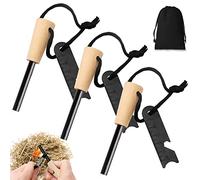 Pietra Focaia Kit - Accendino Campeggio,3 Pezzi Accendino di Sopravvivenza con Manico in Legno Lavorato a Mano,Spruzzi di Scintille da 10.000 Raschietto Multiutensile per Campeggio Trekking Outdoor