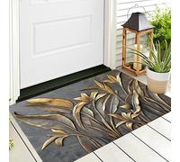 Pietra Foglia Fiore Zerbini Per Interni,Tappeto Ingresso Zerbino Morbidi Illustrazioni Botaniche Per Interni Cucina Porta Anteriore Posteriore Animali Domestici E Cani,70X100Cm Oro Cenere