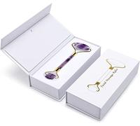 Pietra grezza di ametista Massaggiatore di ametista Rullo facciale in pietra naturale Set di strumenti Gua Sha SPA Agopuntura Raschiando Cristallo Corpo Viso Massaggio sanitario (Color : Purple-2) Col