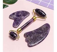 Pietra grezza di ametista Raschietto guazzo ametista Gua Sha Strumento di massaggio Rullo di giada Massaggiatore viso Lifting Antirughe Bellezza Cura della pelle Set di pietre guazzo Pietra naturale C