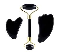 Pietra Guasha Massaggio Guazzo Raschietto for il viso Rullo di giada Massaggiatore Set Nero Ossidiana Gua Sha Bordo Strumento for la cura della pelle del viso (Color : Type 6)