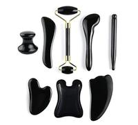 Pietra Guasha Massaggio Guazzo Raschietto for il viso Rullo di giada Massaggiatore Set Nero Ossidiana Gua Sha Bordo Strumento for la cura della pelle del viso (Color : Type 1)