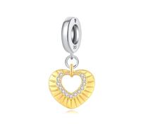 Pietra intarsiata e linea - colore disegnato - ciondolo con perline a cuore diviso, accessorio per braccialetto in argento Sterling 925, compatibile con collana braccialetto Pandora