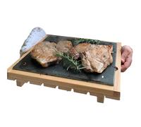 Pietra Lavica Siciliana 38x30x1,5CM, Con Supporto Legno Faggio, Estraibile, Piastra Refrattaria per Cucinare