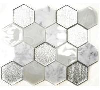 Pietra Mosaico IN Vetro Hexagon Grigio Argento Bagno Wc Cucina Parete WB11E-88