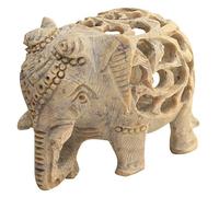 Pietra ollare da collezione Scultura di Madre Elefante con Bambino all'interno della pancia della Madre - Fatto a mano in traforato da un unico blocco di pietra arte pietra ollare 12,7 cm