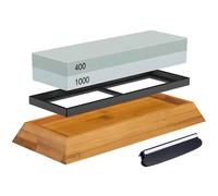 Pietra per affilare con base in bambù e guida angolare - 400 / 1000