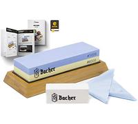 Pietra per affilare Premium Bacher. 2 superfici di diverse grane 1000/6000 - Affilacoltelli, pietra arenaria con base in bambù antiscivoloe guida dettagliata in formato eBook