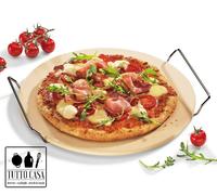 PIETRA PIASTRA GRILL REFRATTARIA CUOCI PIZZA IN CERAMICA Ø 32,5 Cm CON SUPPORTO