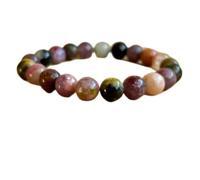 pietra preziosa di tormalina naturale da 8 mm | forma rotonda, pietra a taglio liscio | 7 pollici | gemma multicolore | braccialetto elastico energetico | braccialetto curativo | LSB_00064