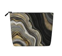 Pietra preziosa moderna in agata nera e oro, Borsa per cosmetici in lino sintetico Borsa per trucco Borsa da viaggio portatile